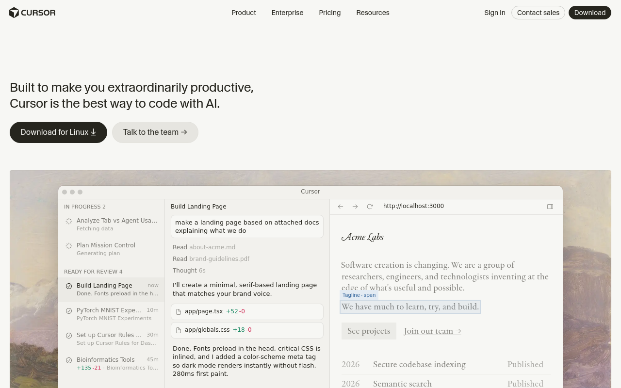 Cursor Homepage — Screenshot captured 2026-04-04