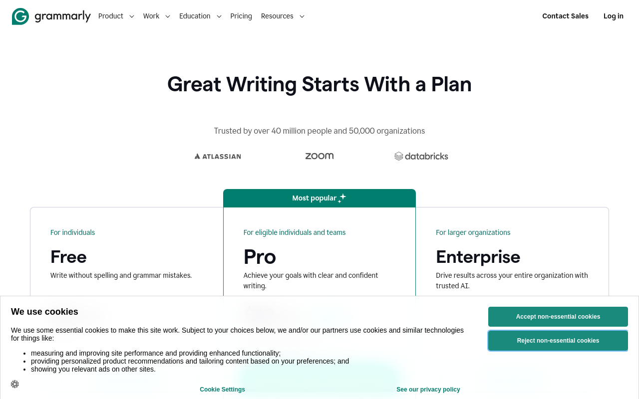Grammarly Plans — Screenshot captured 2026-03-24