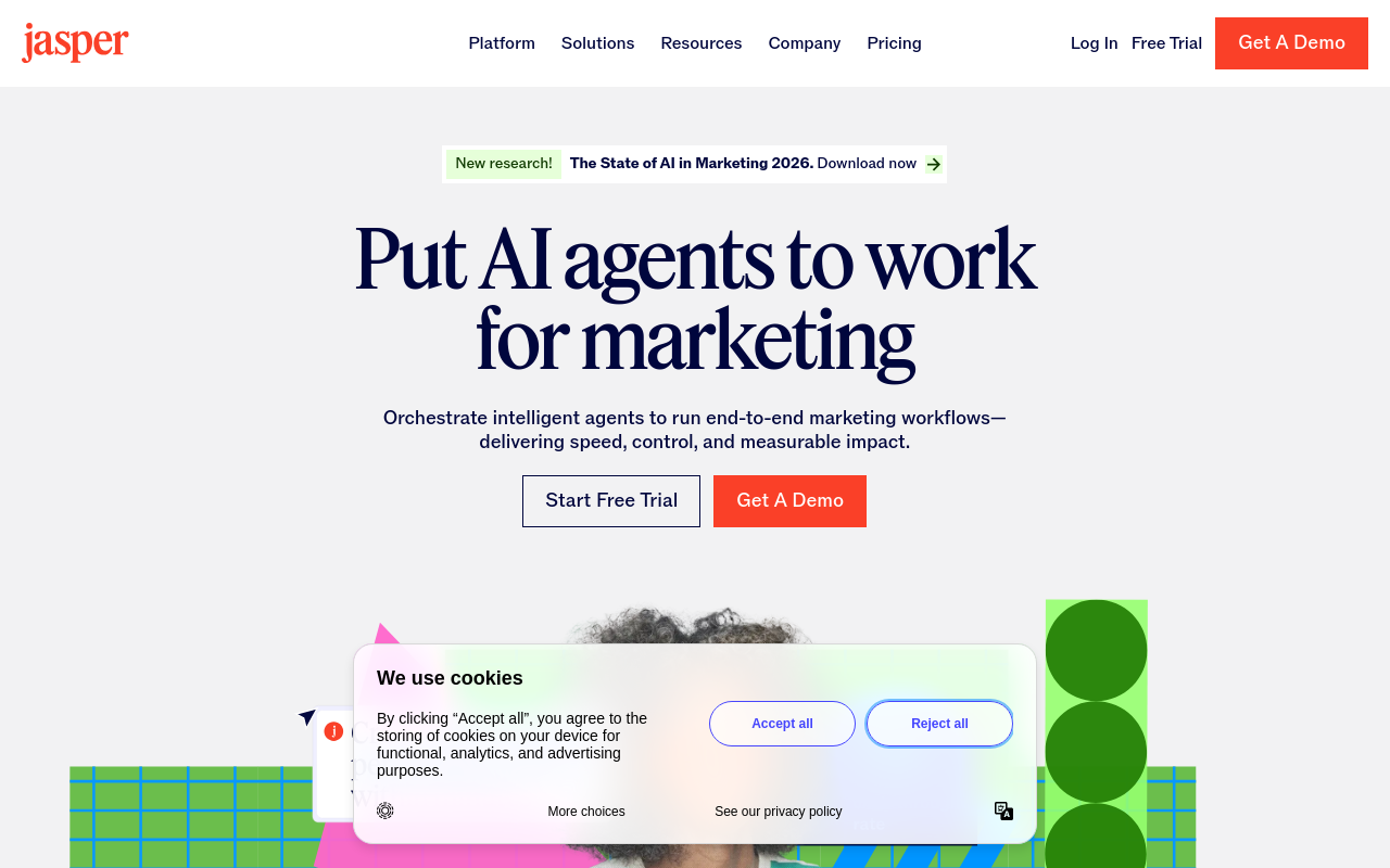 Jasper AI Homepage — Screenshot captured 2026-04-11