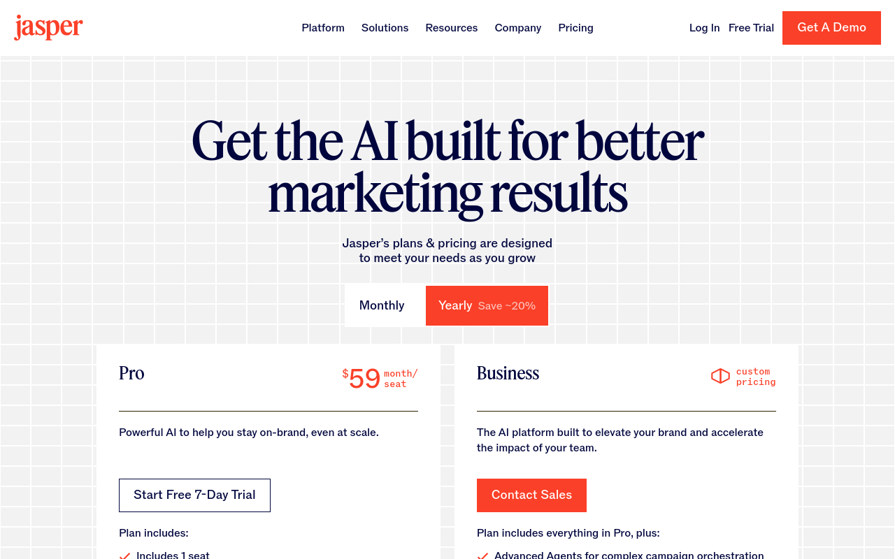 Jasper AI Pricing — Screenshot captured 2026-04-11