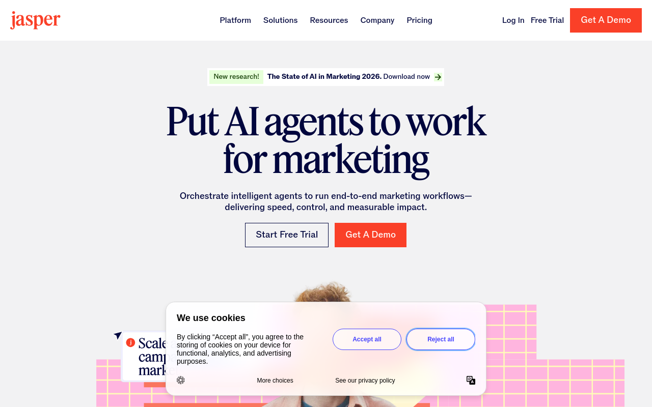 Jasper AI Homepage — Screenshot captured 2026-03-24