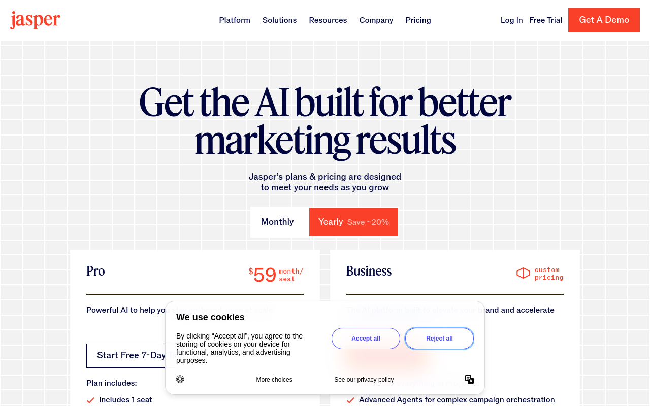 Jasper AI Pricing — Screenshot captured 2026-03-24
