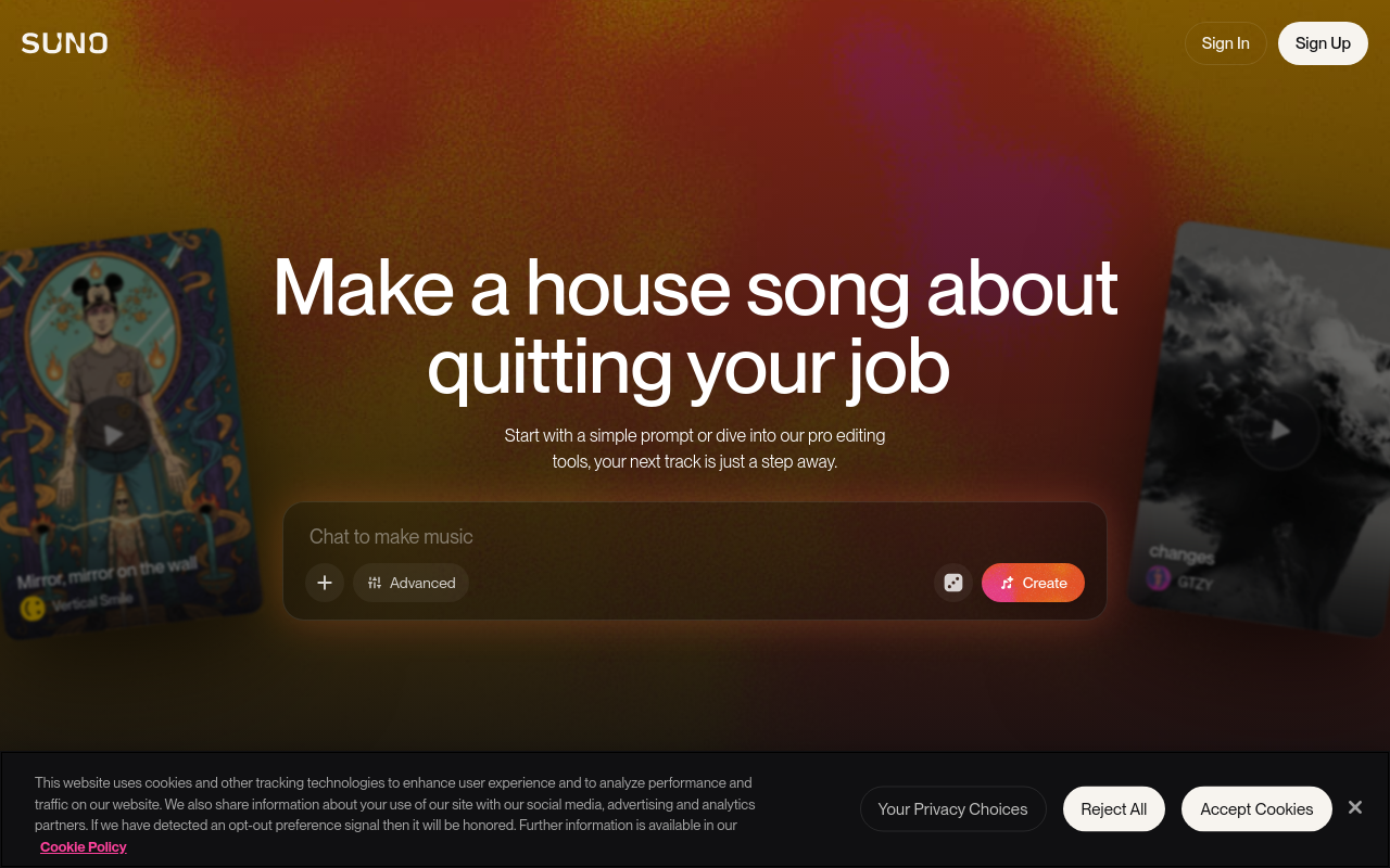 Suno Homepage — Screenshot captured 2026-04-13