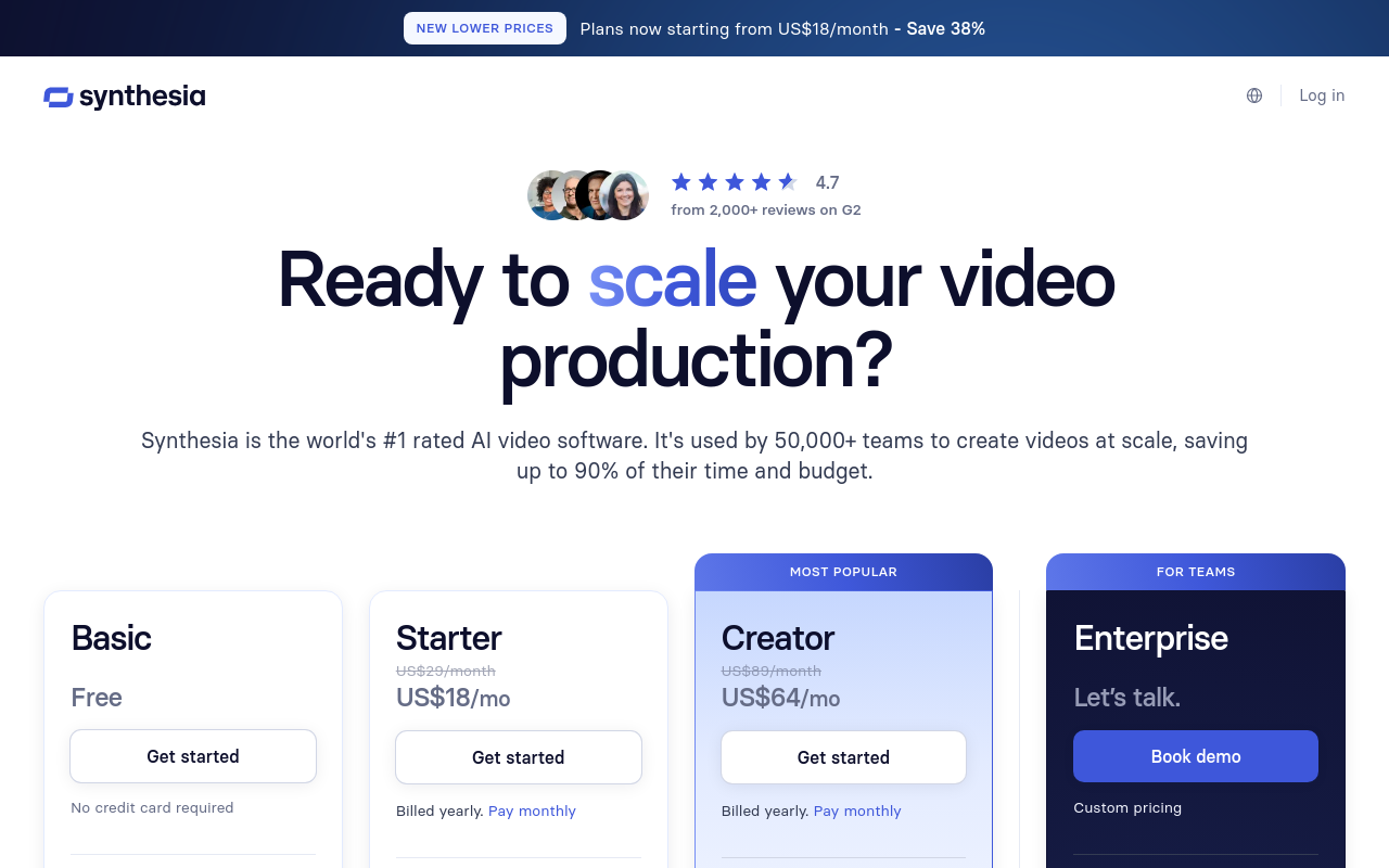 Synthesia Pricing — Screenshot captured 2026-03-24